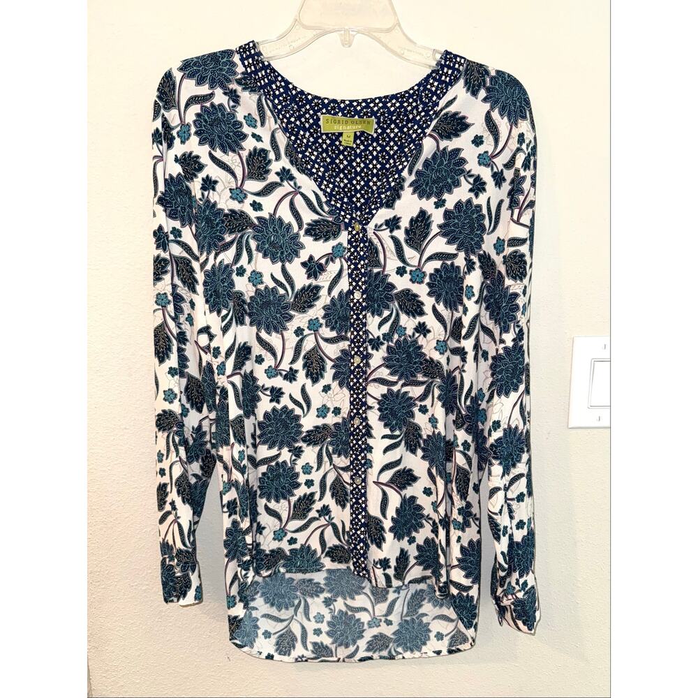 Sigrid Olsen Signature Floral Button-up Top Long Sleeve Mixed Print Size Medium
